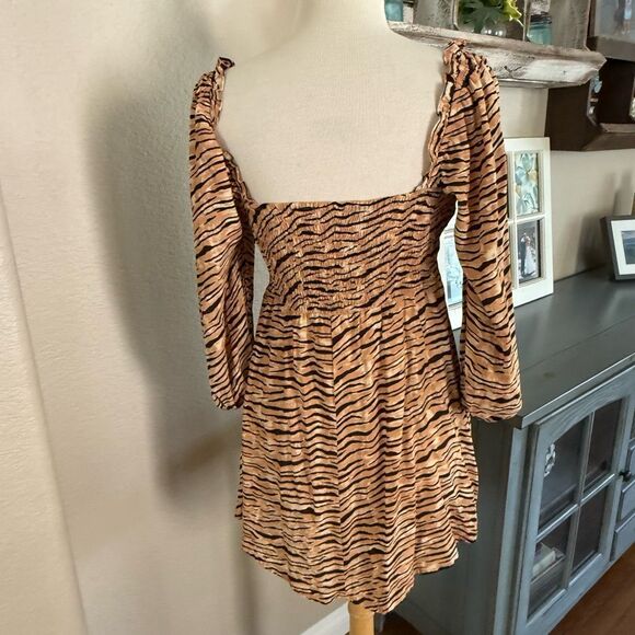 Faithfull The Brand Womens Animal Print Rayon Ira Mini Dress Brown Tan Medium - Picture 6 of 16